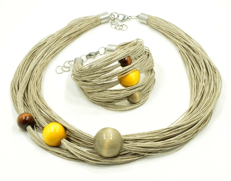 brazowy-zolty-szary-zestaw-bizuterii-lnianej-z-drewnem
