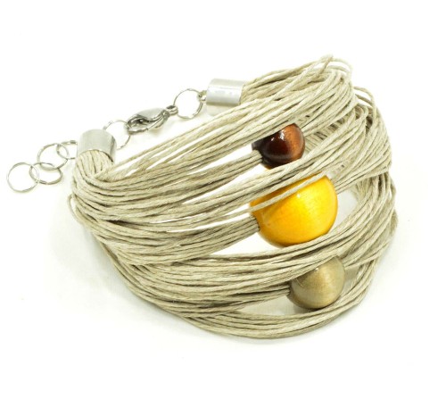 brazowy-zolty-szary-bransoletka-lniana-z-koralikami-drewnianymi