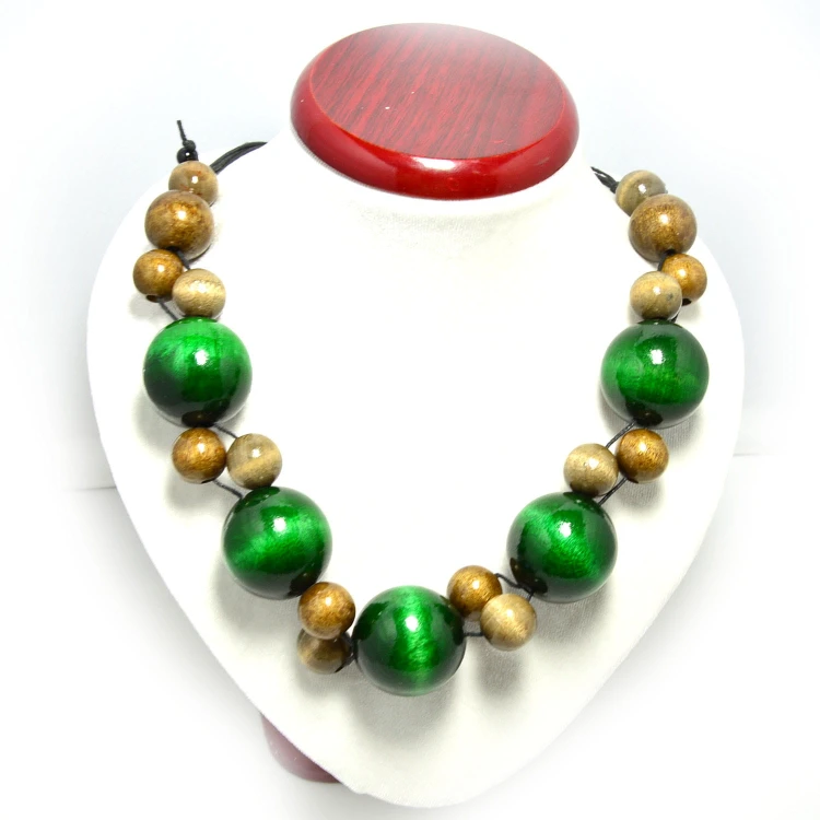 zielony-szary-zloty-korale-drewniane