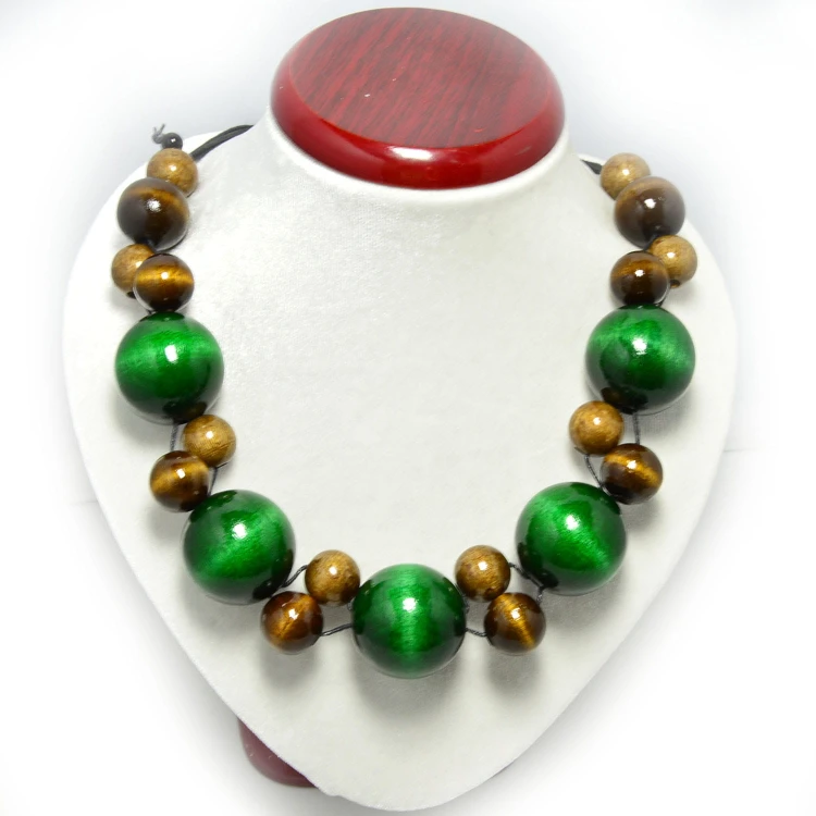 zielony-zloty-brazowy-korale-drewniane