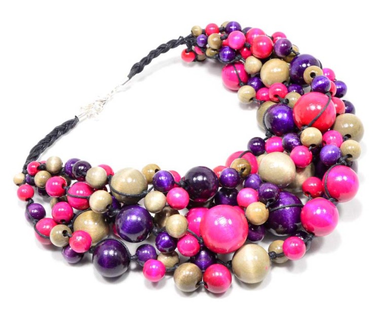 korale-drewniane-rozowe-fioletowe